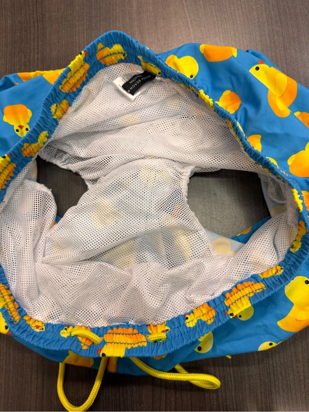 Men's Blue Swim Trunks with Yellow Rubber Duck Print